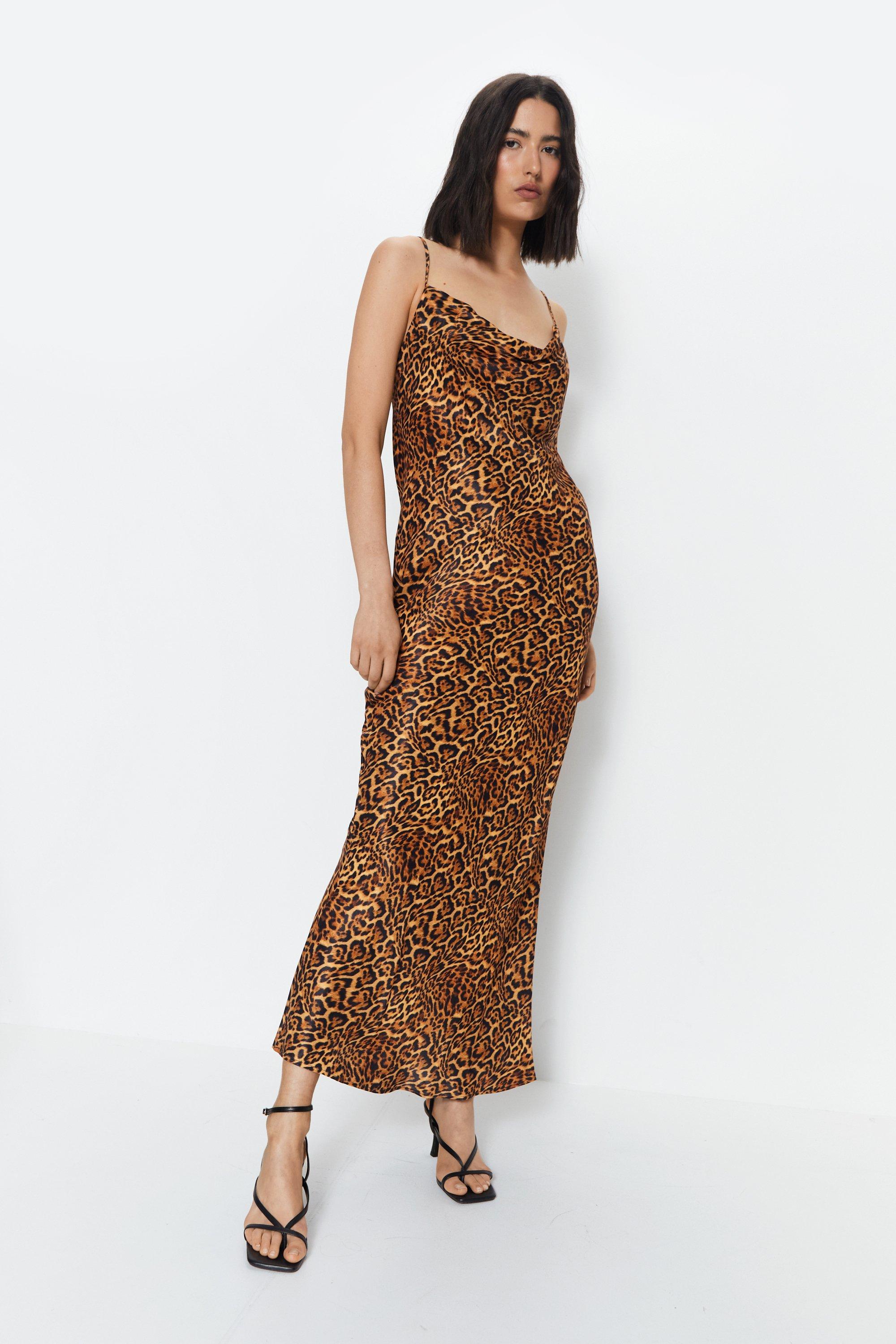 Leopard print slip outlet dress midi