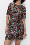Warehouse Sequin Checkerboard Short Sleeve Mini Dress thumbnail 3