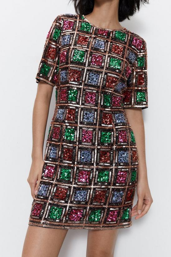 Warehouse Sequin Checkerboard Short Sleeve Mini Dress 3