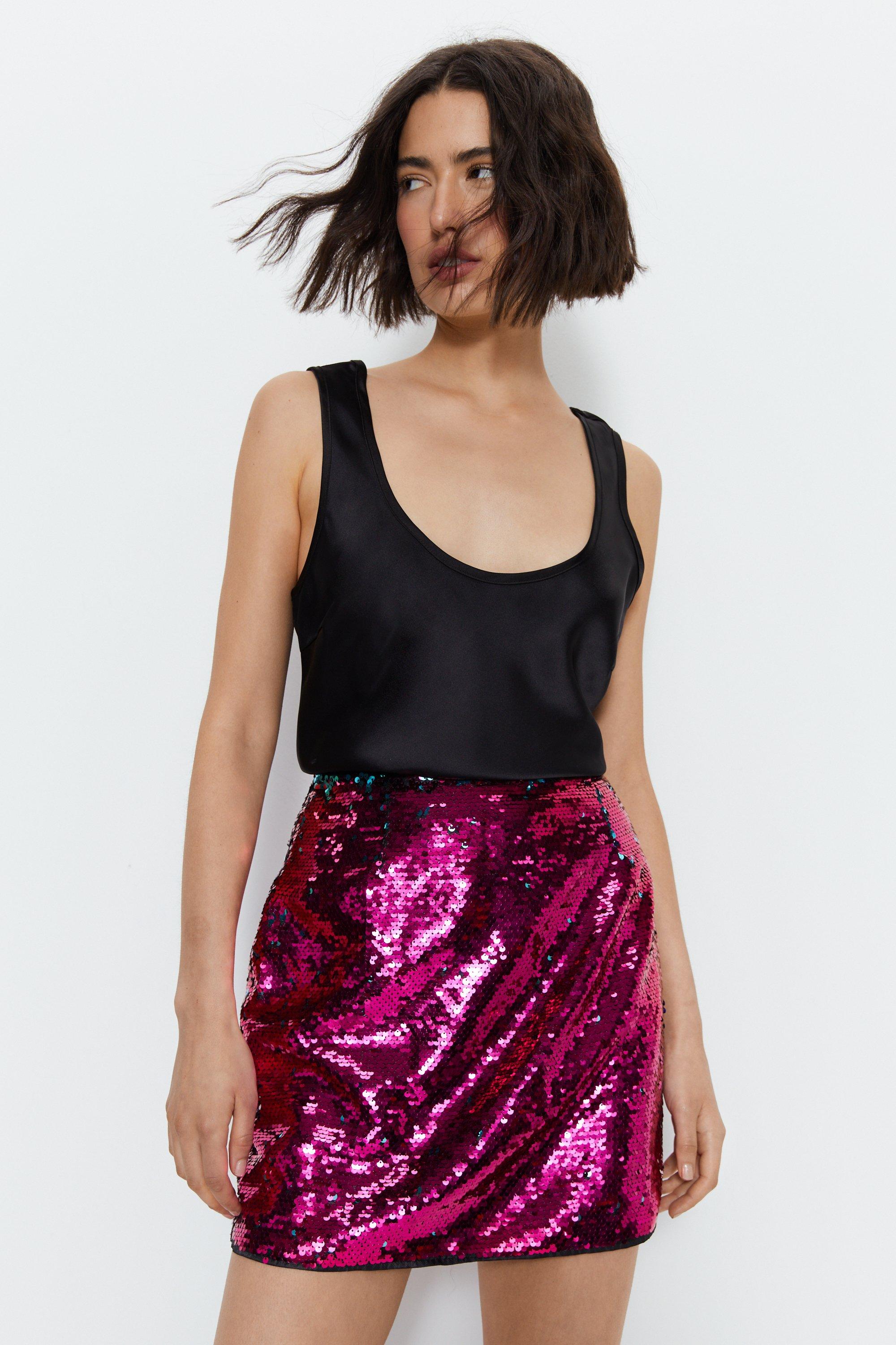 Womens Premium Sequin Mini Skirt - pink