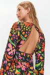 Warehouse Mixed Floral Jacquard Flute Sleeve Jacquard Midi Dress thumbnail 2