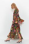Warehouse Mixed Floral Jacquard Flute Sleeve Jacquard Midi Dress thumbnail 3