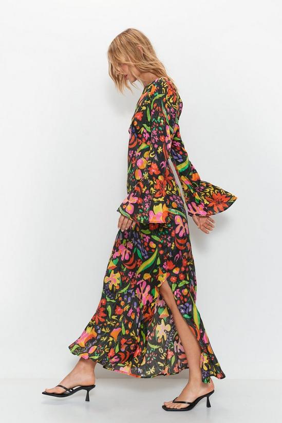 Warehouse Mixed Floral Jacquard Flute Sleeve Jacquard Midi Dress 3