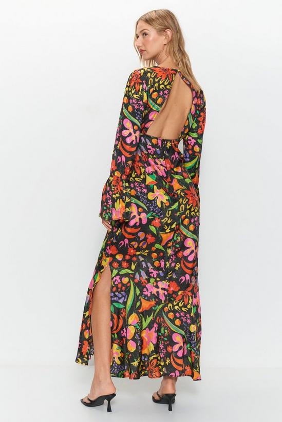 Warehouse Mixed Floral Jacquard Flute Sleeve Jacquard Midi Dress 4