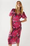 Warehouse Printed Sequin Puff Sleeve Ruched Midi Dress thumbnail 1
