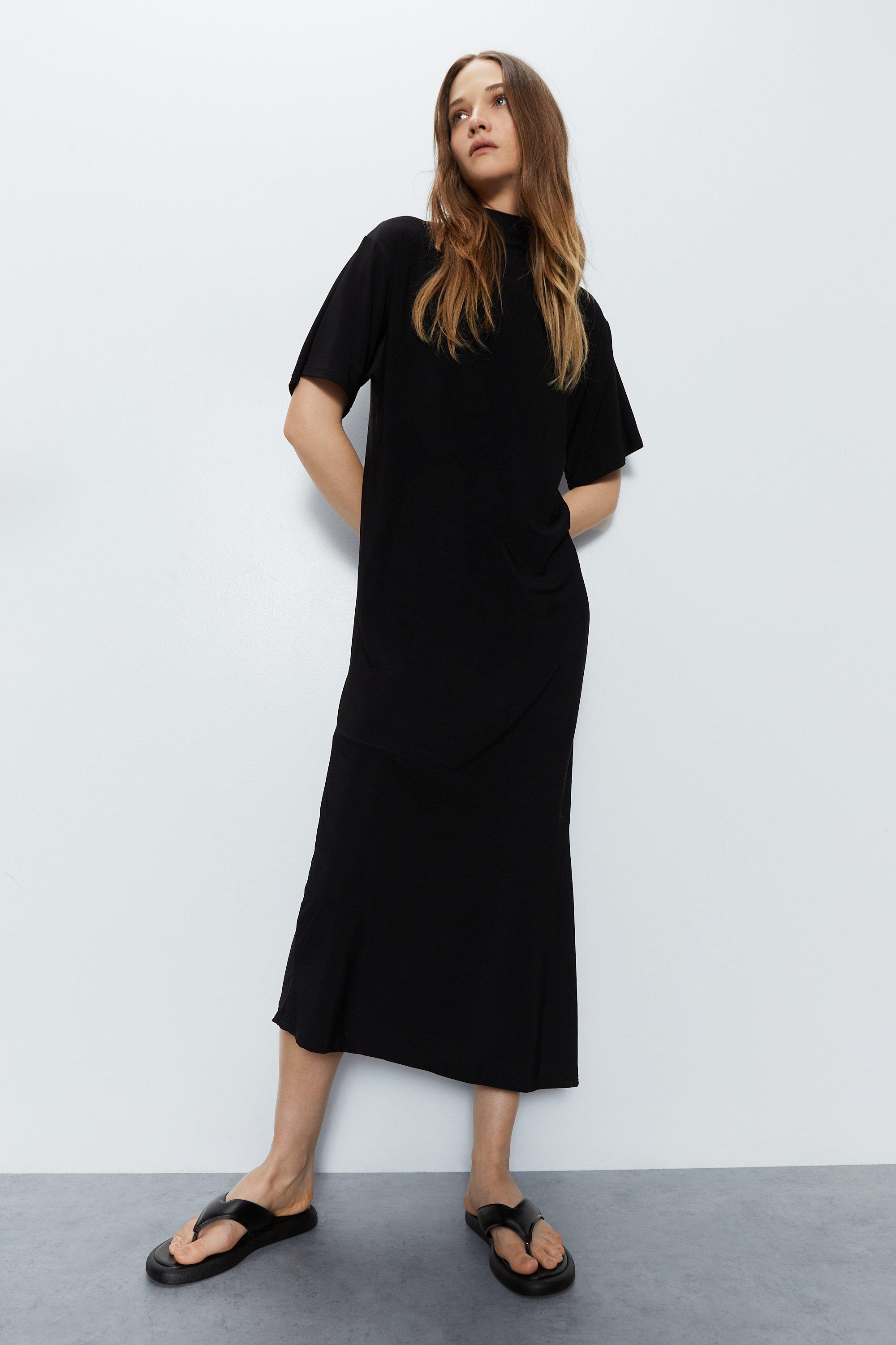Womens Tie Back Relaxed Maxi Dress - black