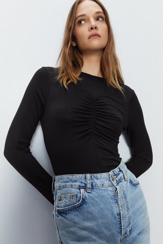 Warehouse Ruched Bodice Detail Long Sleeve Top 1