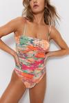 Warehouse Abstract Print Shirred Strappy Back Swimsuit thumbnail 3