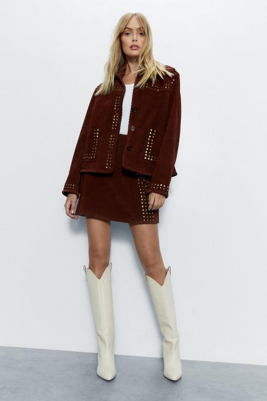 Warehouse Real Suede Studded Panel Mini Skirt 2
