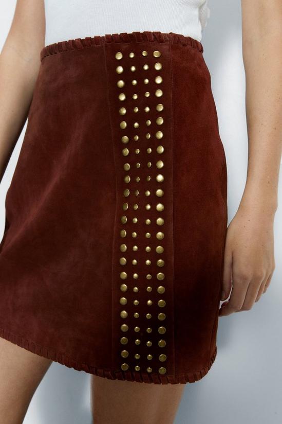 Warehouse Real Suede Studded Panel Mini Skirt 3
