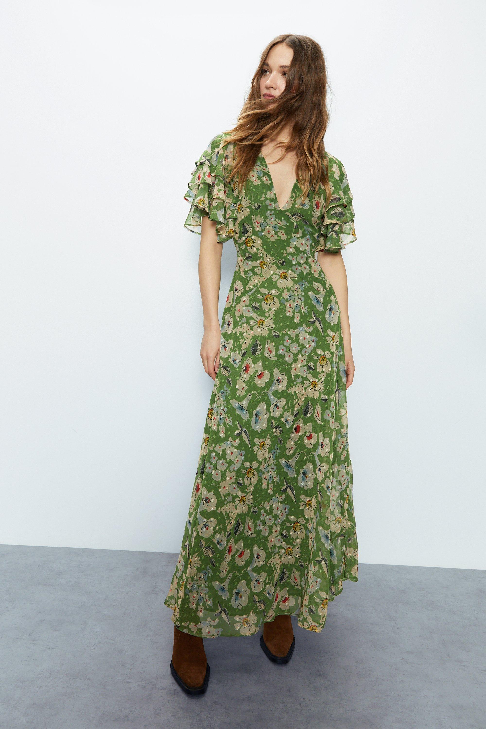 Dresses, Daisy Floral Print Chiffon Maxi Dress