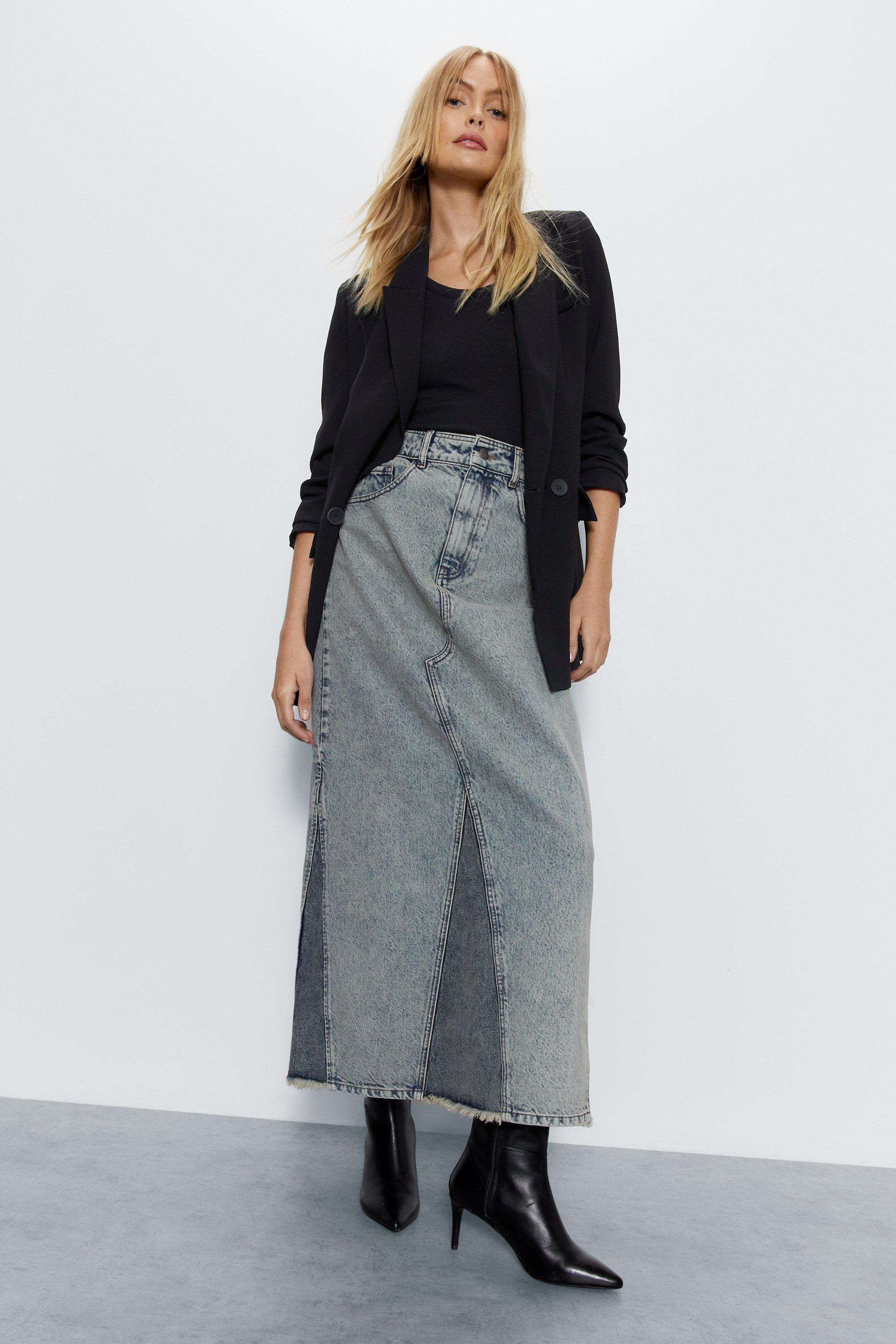 Womens Seam Detail Denim Maxi Skirt - vintage wash