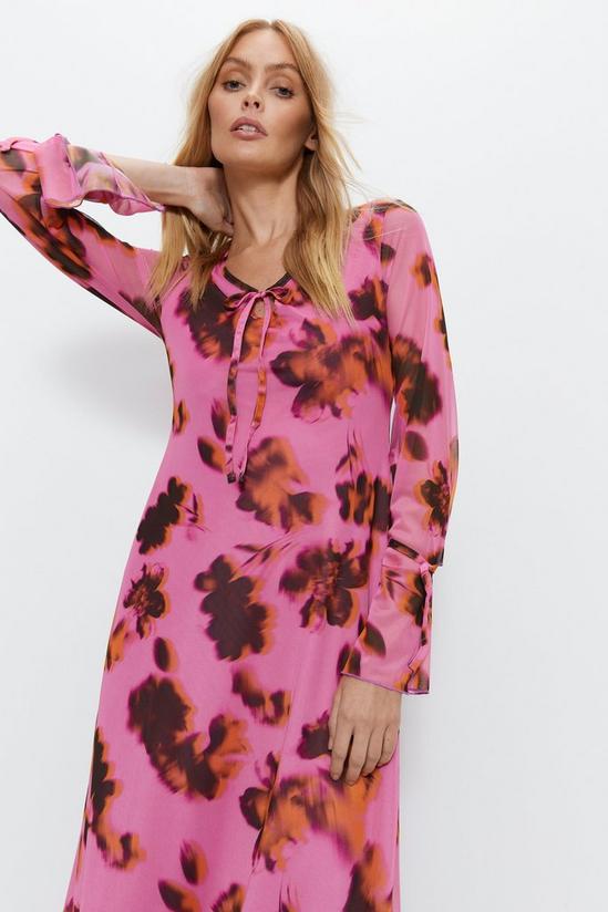Warehouse Floral Print Tie Front Flute Sleeve Midi Dress 3