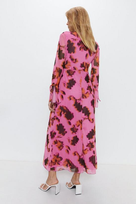 Warehouse Floral Print Tie Front Flute Sleeve Midi Dress 4
