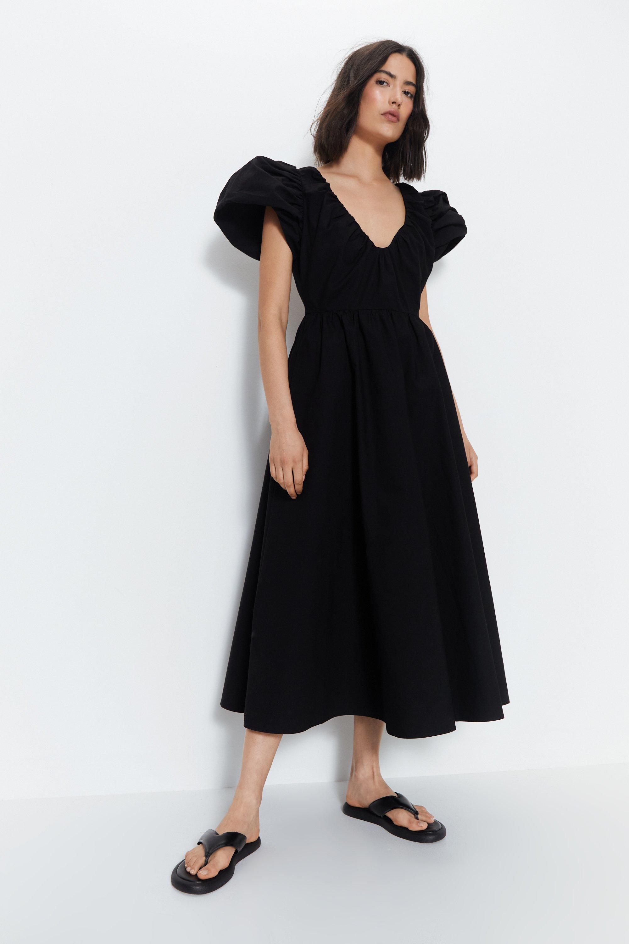 Dresses Structured Puff Sleeve V Neck Dress Warehouse