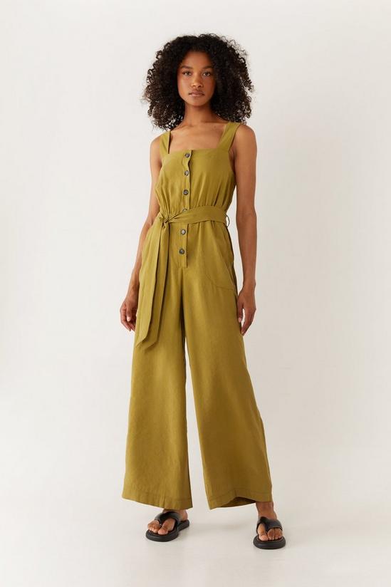 Warehouse Petite Belted Button Through Utility Jumpsuit 1