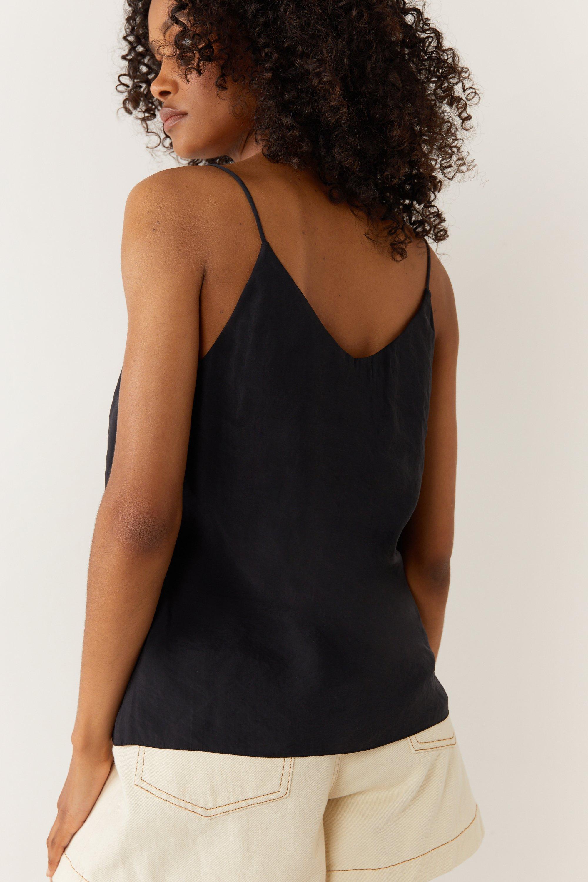 Textured V Neck Cami in Black