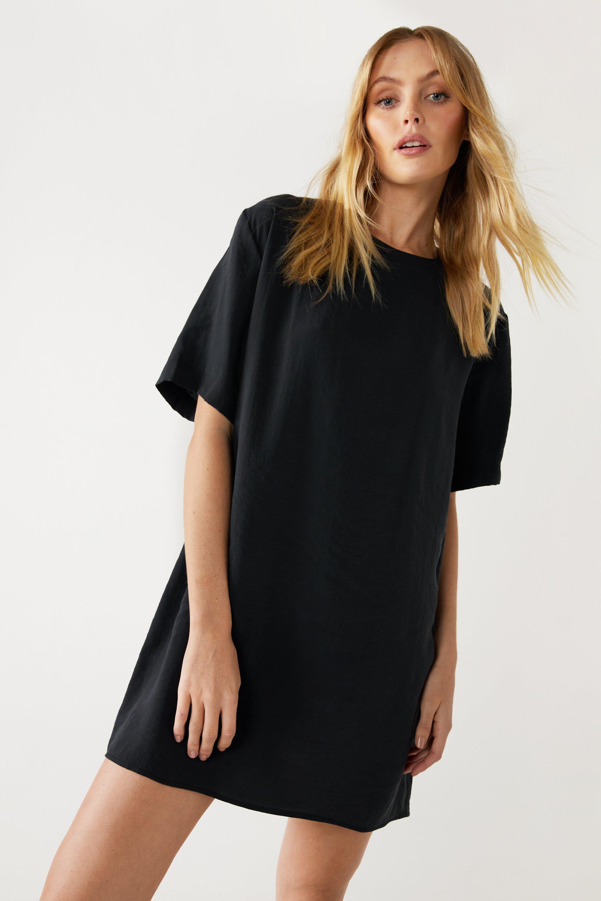 Womens Short Sleeve Textured T-shirt Dress - black