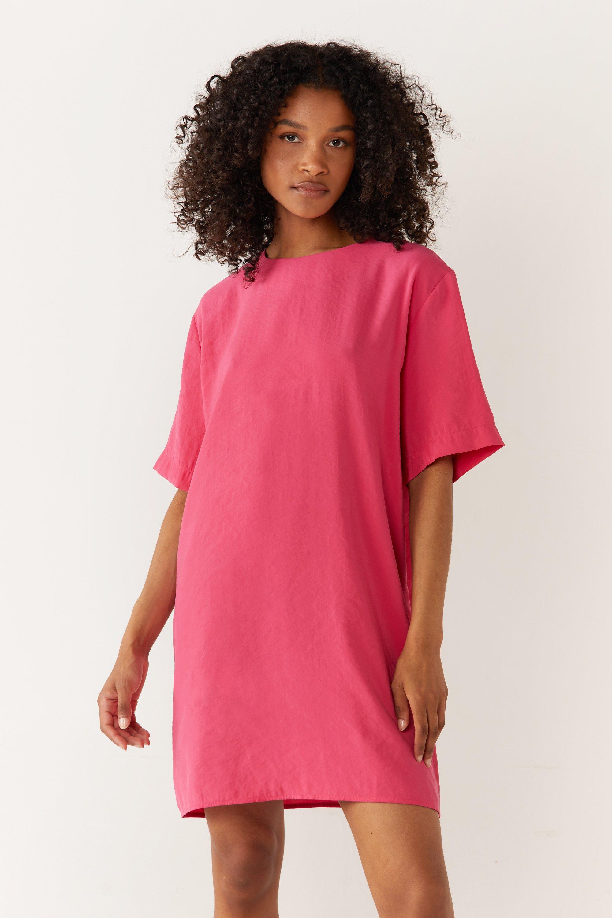Womens Short Sleeve Textured T-shirt Dress - magenta