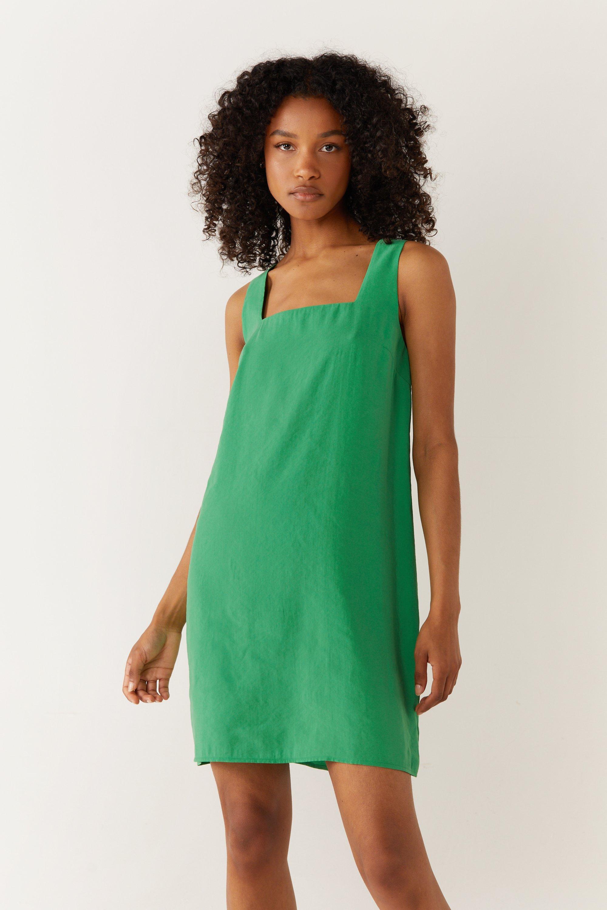 Womens Strappy Square Neck Textured Mini Dress - green