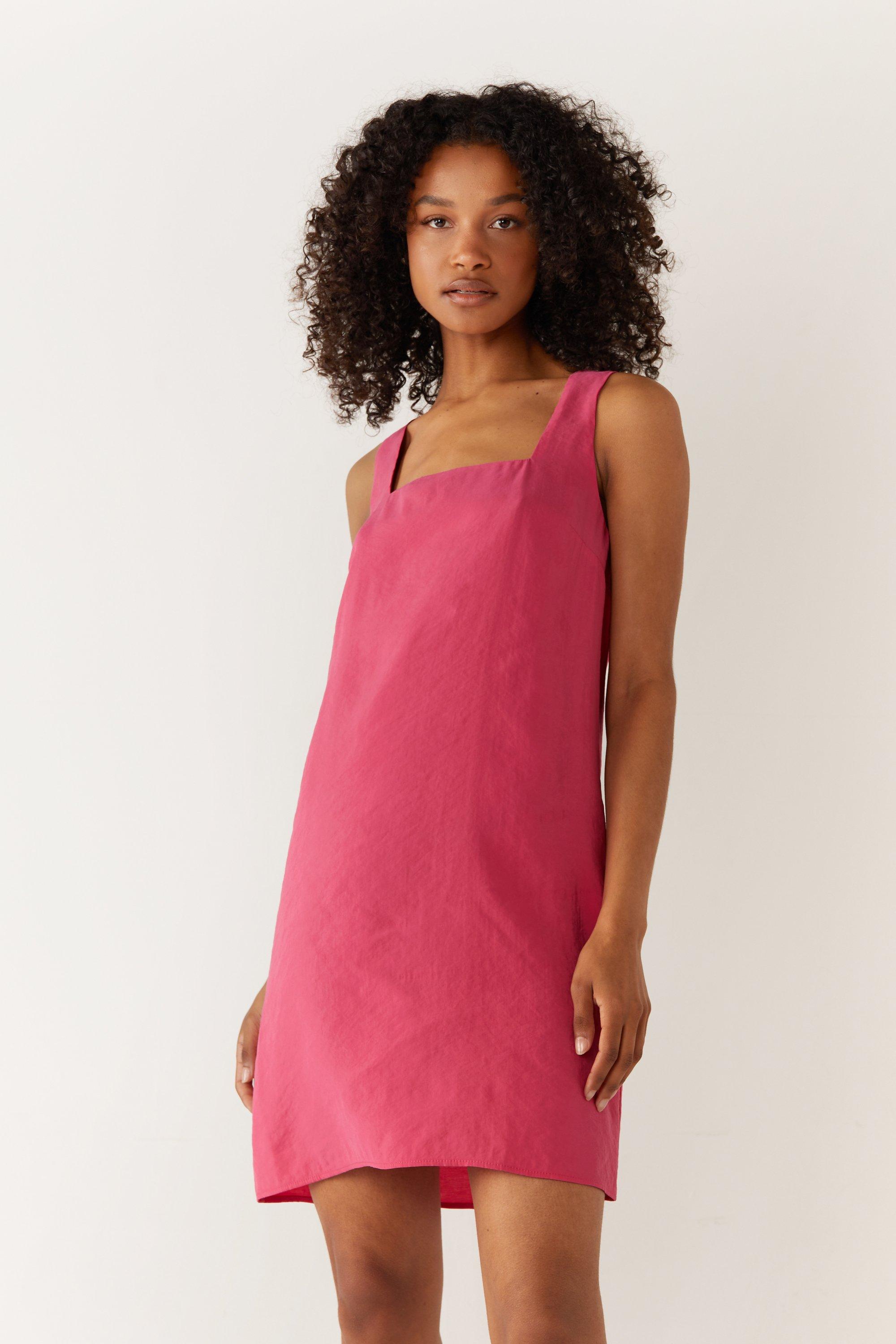 Womens Strappy Square Neck Textured Mini Dress - magenta