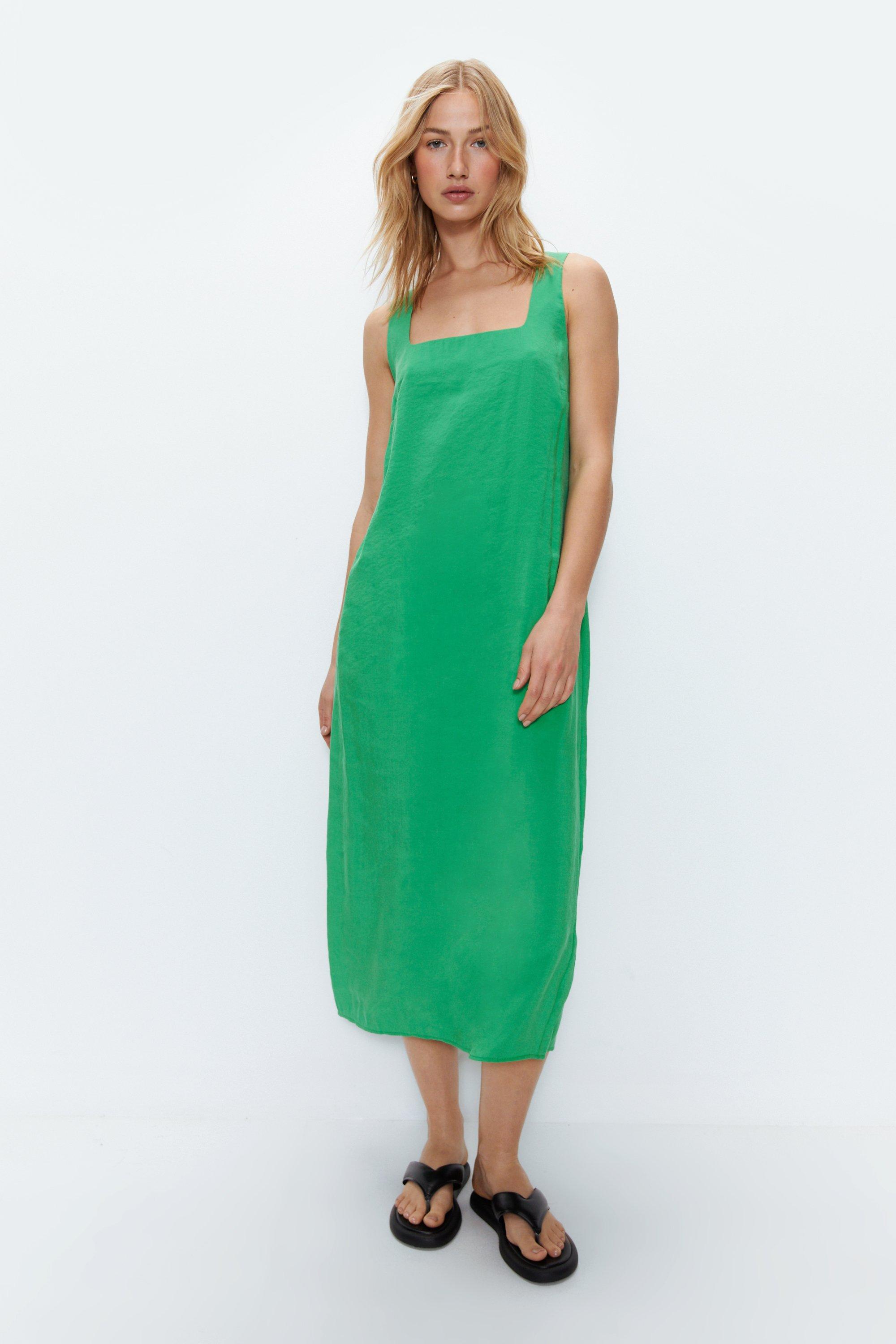Womens Strappy Square Neck Textured Midi Dress - green