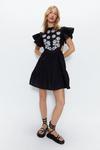 Warehouse Contrast Embroidery Floral Mini Tunic Dress thumbnail 1