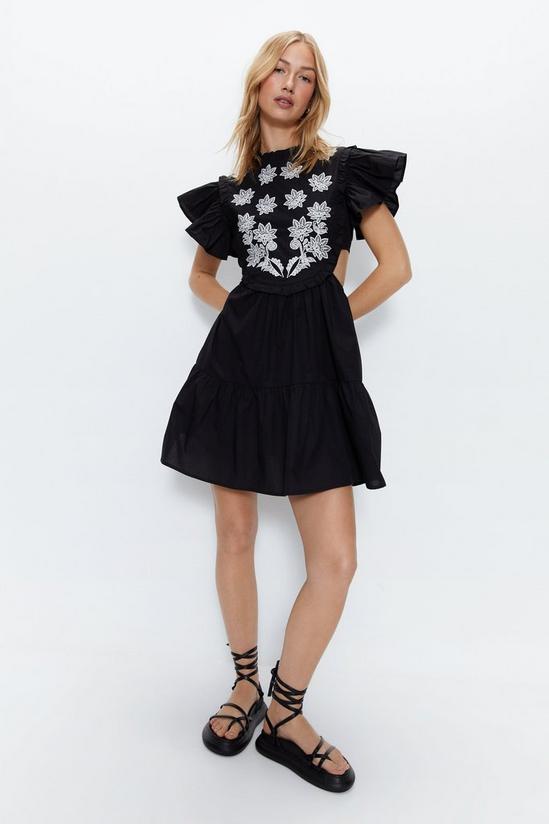 Warehouse Contrast Embroidery Floral Mini Tunic Dress 1