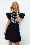 Warehouse Contrast Embroidery Floral Mini Tunic Dress thumbnail 2