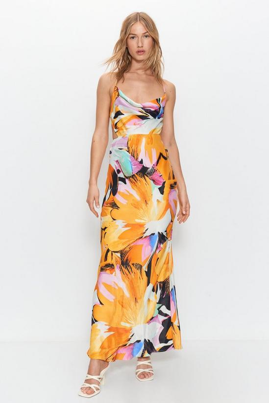 Warehouse Premium Satin Floral Strappy Back Maxi Dress 1