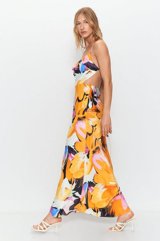 Warehouse Premium Satin Floral Strappy Back Maxi Dress 3