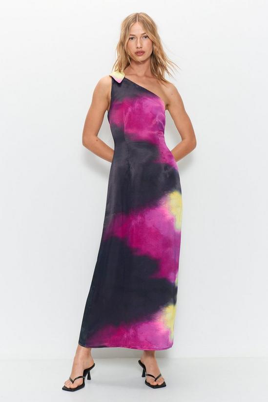 Warehouse Premium Satin Tie Dye One Shoulder Maxi Dress 1