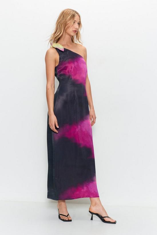 Warehouse Premium Satin Tie Dye One Shoulder Maxi Dress 3