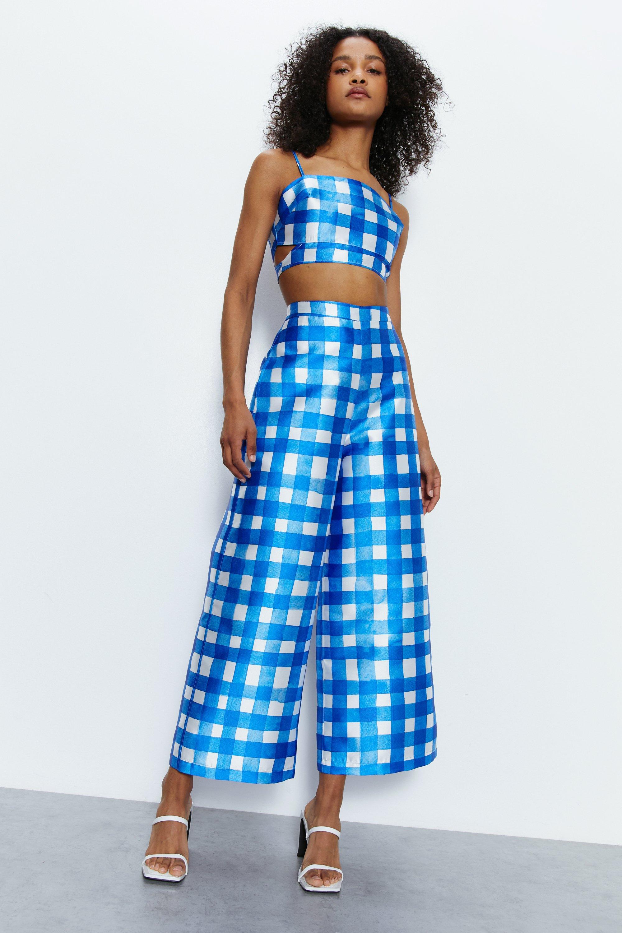 Blue best sale gingham trousers