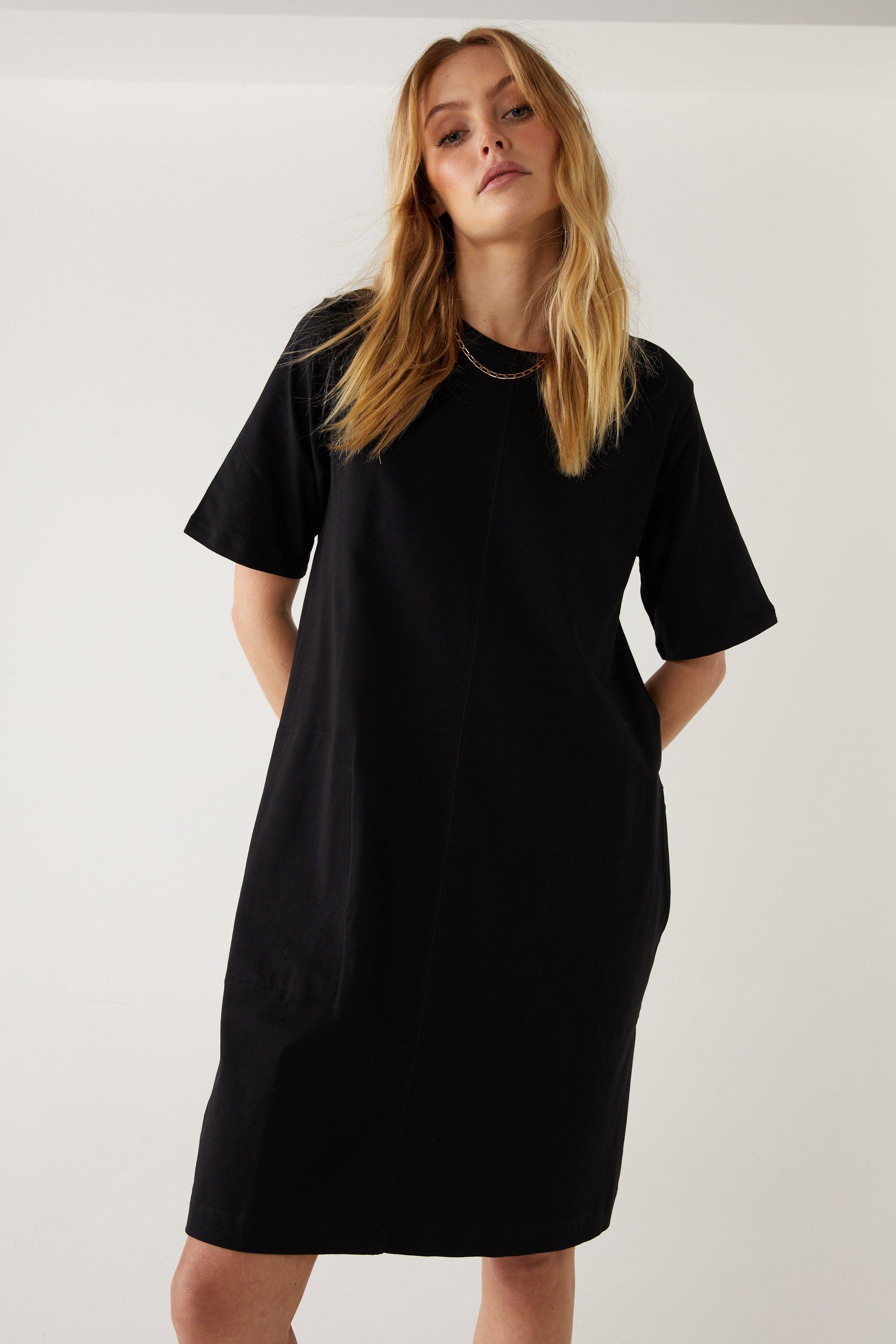 Womens Clean Cotton Trapeze Mini Dress - black