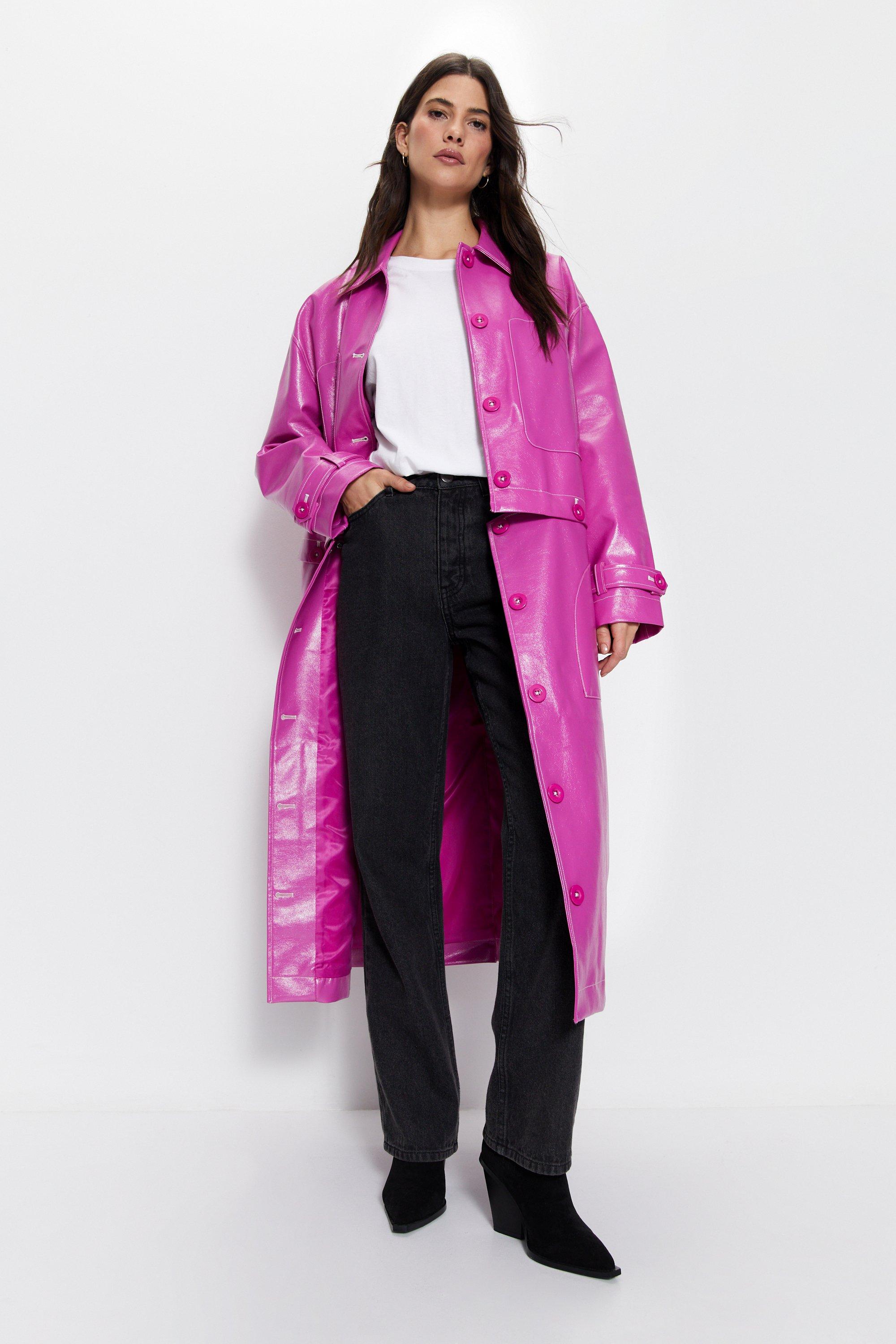 Womens Premium Vinyl Button Coat - pink