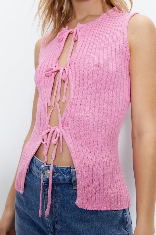 Warehouse Ribbed Knit Tie Front Racer Top 2