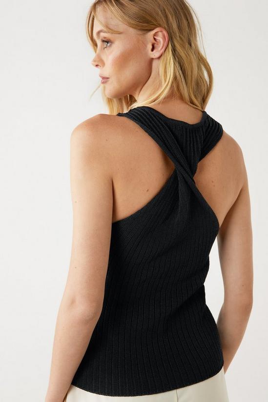 Warehouse Twist Back Ribbed Knitted Top 1
