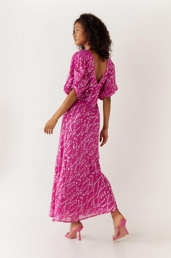 Plus Floral Sequin Puff Sleeve Midi Dress