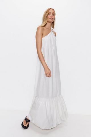 Product Linen One Shoulder Tiered Maxi Dress white