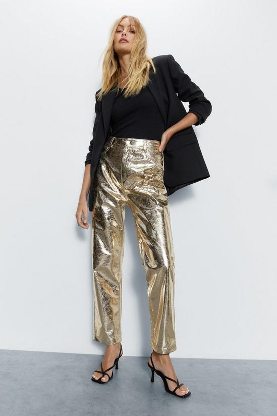 Warehouse Crackle Faux Leather Straight Trouser 1