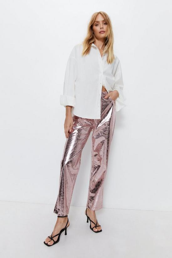 Warehouse Crackle Faux Leather Straight Leg Trouser 1