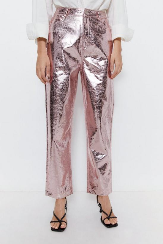 Warehouse Crackle Faux Leather Straight Leg Trouser 3