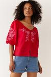 Warehouse Embroidered Puff Sleeve Top thumbnail 2