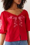 Warehouse Embroidered Puff Sleeve Top thumbnail 3