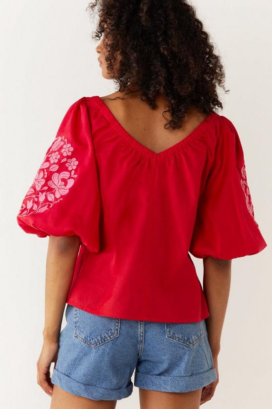 Warehouse Embroidered Puff Sleeve Top 4
