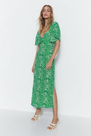 Product Twist Detail Zebra Printed Midi Dress green