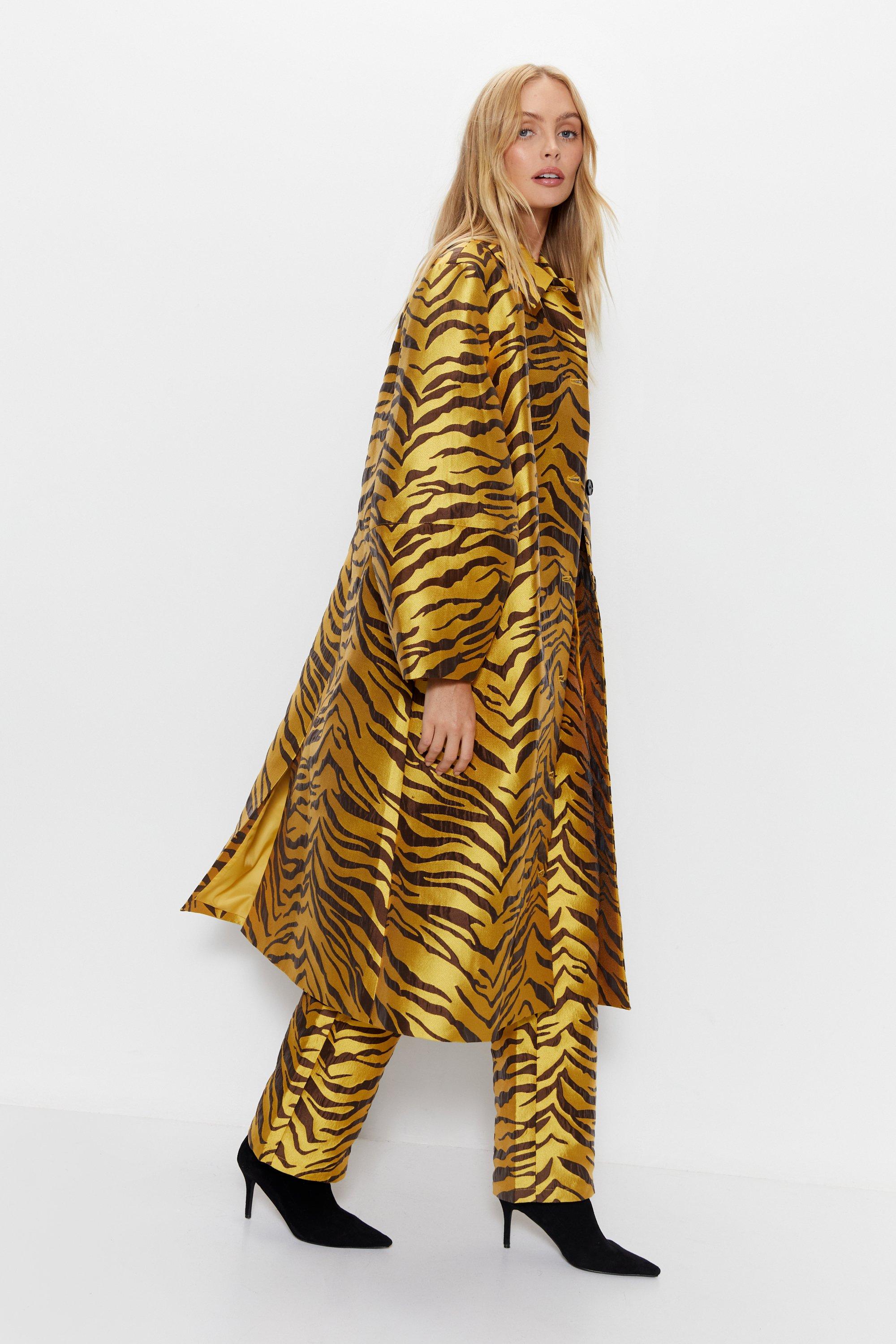 Womens Premium Zebra Jacquard Cloque Coat - gold