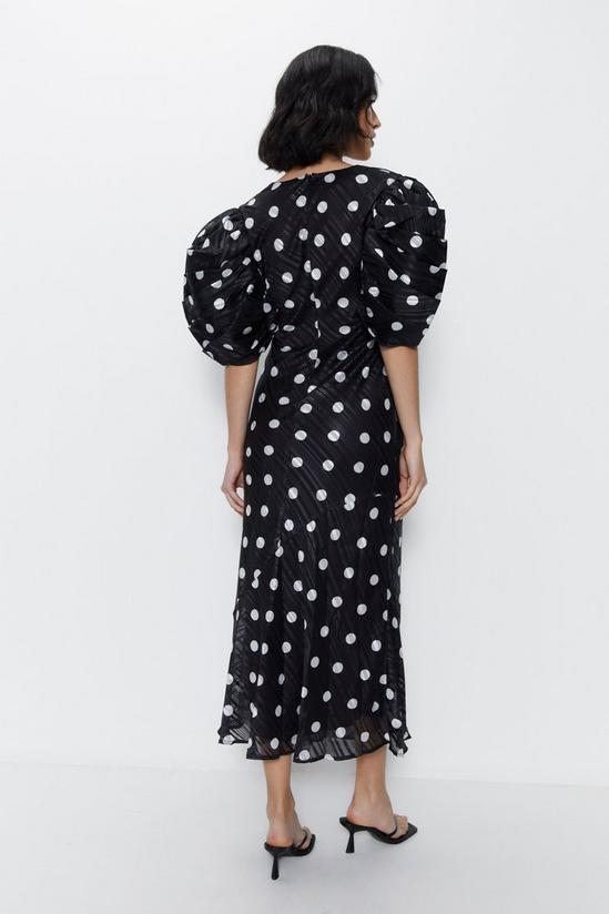 Warehouse Polka Dot Print Puff Sleeve V Neck Dress 4