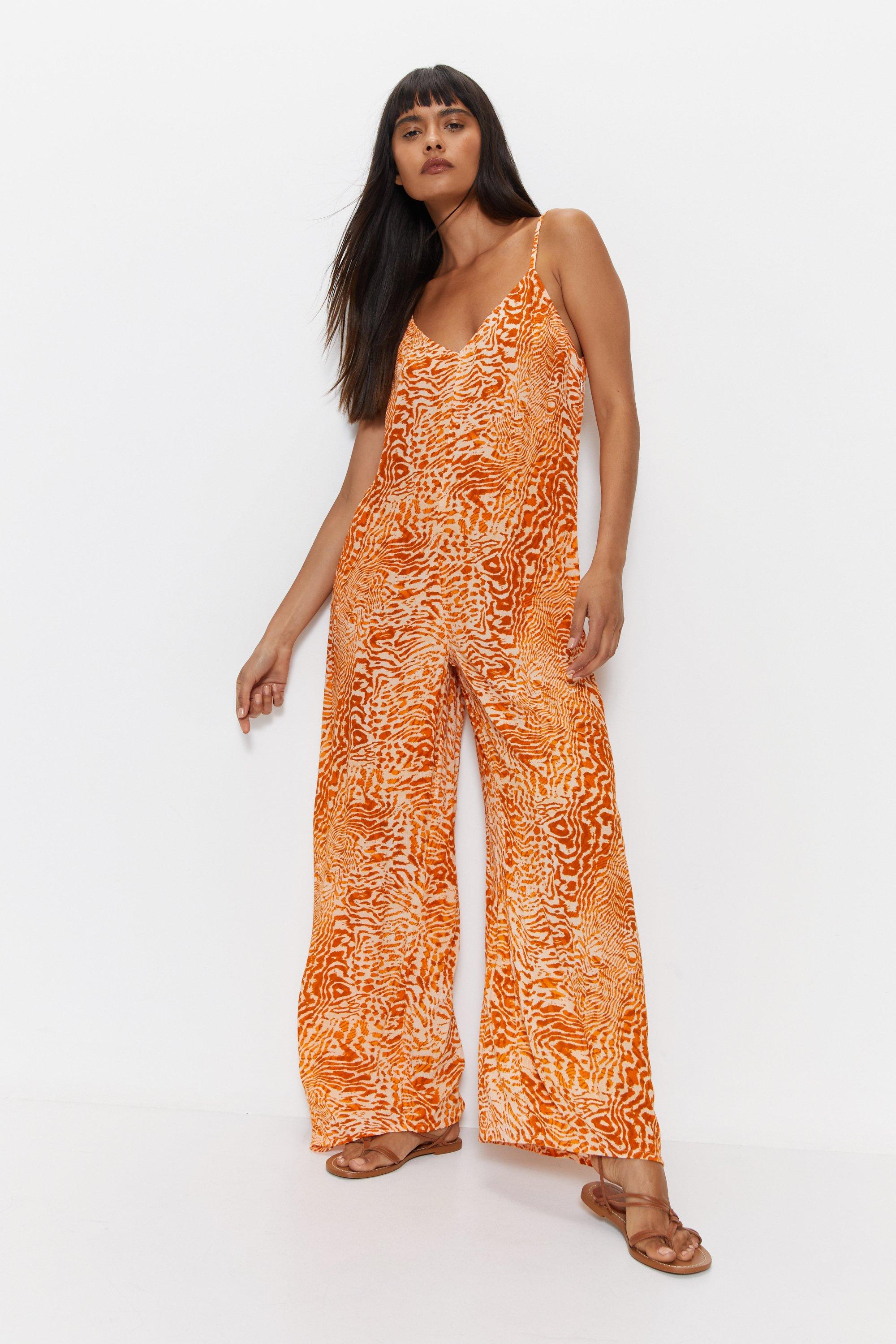 Womens Animal Slouchy Cover Up Jumpsuit - rust